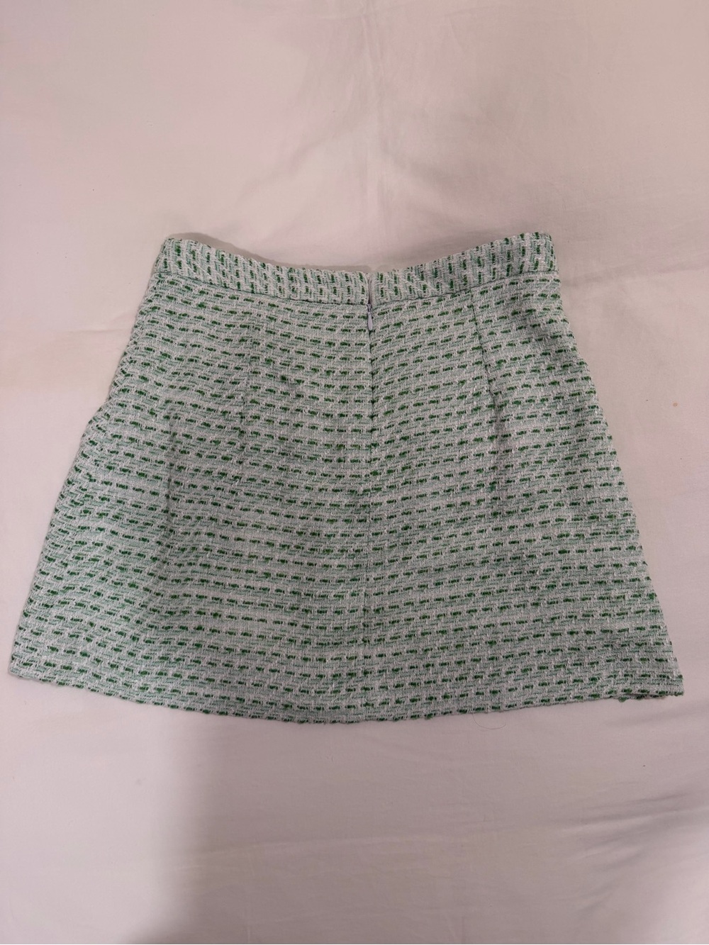 NWT Zara - Green and White Tweed Pleated Mini Skirt - Picture 6 of 6